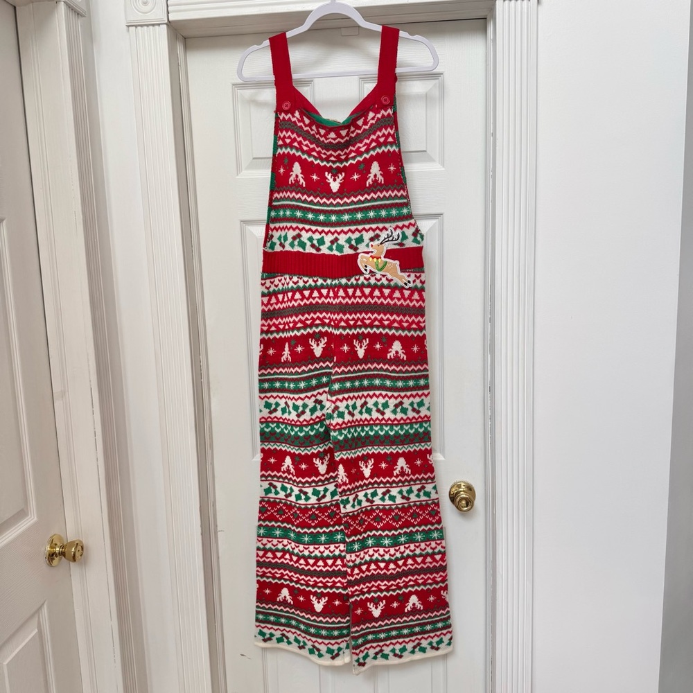 NWT Born Famous Festive Red and Green Knit Jumpsuit LARGE